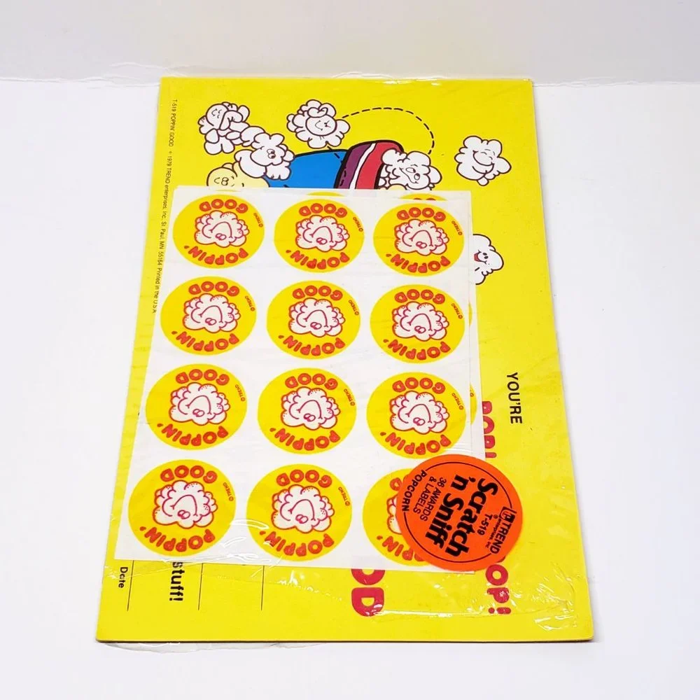 1979 Trend Popcorn Scratch 'n Sniff Sticker Sheets w/ Certificates Poppin' Good